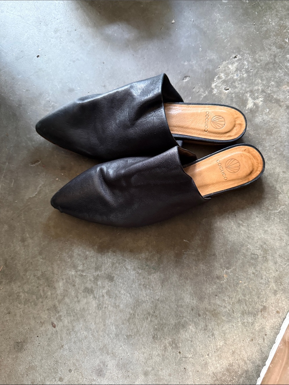 COCLICO Black Pointed Leather Slide Mules